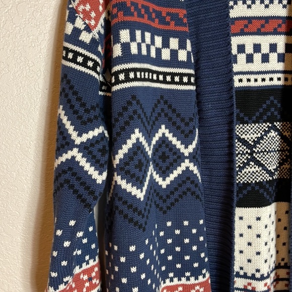 Modcloth Fair Isle Long Line Open Front Cardigan Sweater Blue Boho Western Sm - Picture 6 of 11